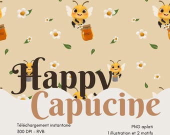 Cute bee seamless fabric pattern, hand-drawn, original illustration and design for digital printing on fabric, wallpaper