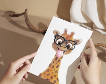 A5 Print - Funny Giraffe Illustration, reproduction of a traditional colored pencil drawing, art print, wall art, decor