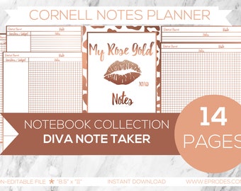 Rose Gold Cornell Note Taking Planner | Binder | Organizer | Record Keeper (Non-editable)
