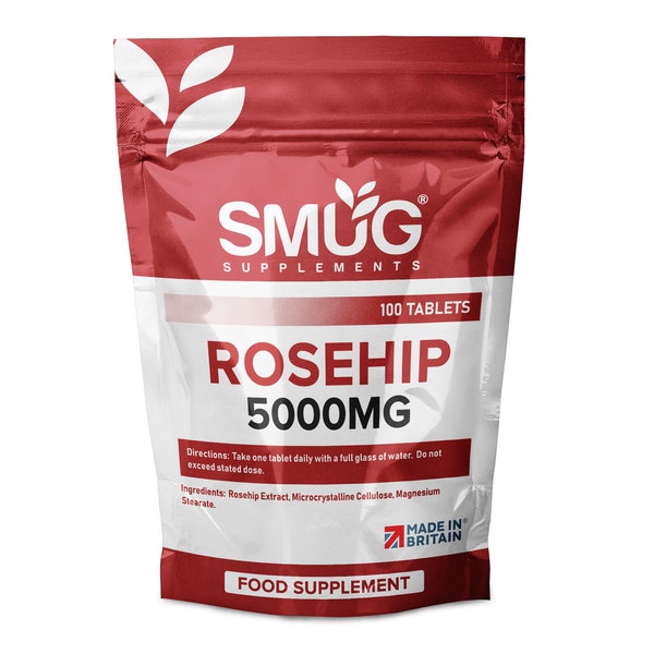 Rosehip 5000mg Extract by SMUG Supplements - 100 High Strength Tablets - Easy to Swallow Rose Hip Tablets - Immune Support and Antioxidant