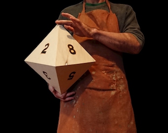 Massive D8 - Giant 8 Sided Dice with Numbers Scorched on with Hot Branding Irons- Life Sized Octahedron