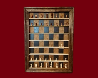 Vertical Chess Set- Large Wall Mounted Wooden Game Board - Conversation Piece - Chess Wall Art - Optional Chess Pieces - Nerd Decor