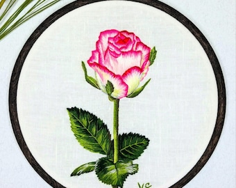 Hand-Embroidered Pink Rose Hoop Art: Needle Painting Floral Decor