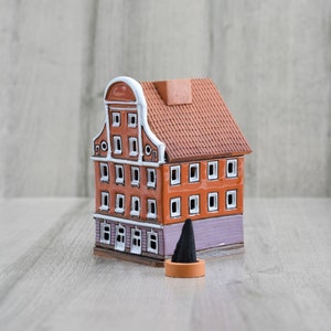 Incense holder small pottery house original miniature gift for home, Ceramic Latvian building collectible house dad gift, Tiny ceramic house image 1