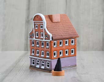 Incense holder small pottery house original miniature gift for home, Ceramic Latvian building collectible house dad gift, Tiny ceramic house