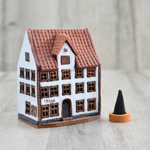 Incense holder ceramic house  original miniature of the original house in Riga, Pottery tiny house gift for home,  Clay house