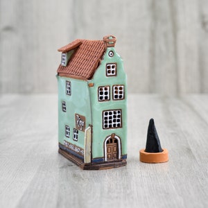 Small ceramic original miniature of the house in Riga, Ceramic incense burner, Tiny house gift for home, Ceramic collectible house