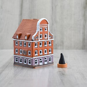 Incense holder small pottery house original miniature gift for home, Ceramic Latvian building collectible house dad gift, Tiny ceramic house image 2