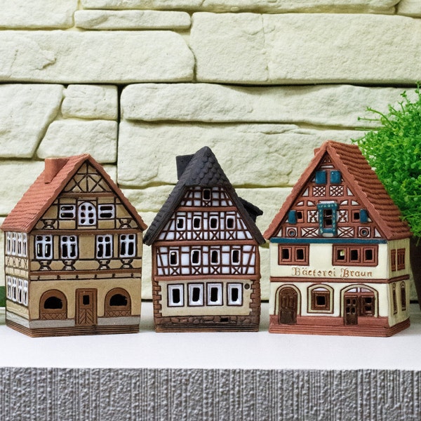 Incense holder ash catcher travel decor, Pottery miniature Rothenburg ob der tauber house, Incense cone holder  fathers day gifts