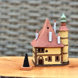 Incense holder ash catcher tiny house , Pottery miniature Rothenburg ob der tauber house , Incense stick holder christmas gifts for mom image 2