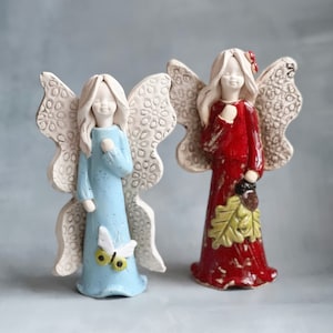 Pottery handmade angel, Clay sculpture angel statue christian art, Ceramic figurine cottagecore decor mother of the groom gift