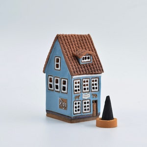 Incense holder ceramic house original miniature of  Riga house, Art home decor gifts for others, Tiny house sculpture sister christmas gift.