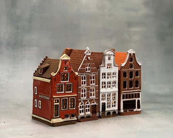 Aardewerk handgemaakt miniatuur Amsterdams huis voor vlamloze kaarsen, handgemaakt keramiek klein huis esthetische kamer decor schoonmoeder cadeau
