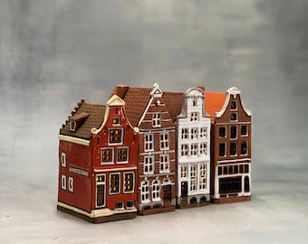 Aardewerk handgemaakt miniatuur Amsterdams huis voor vlamloze kaarsen, handgemaakt keramiek klein huis esthetische kamer decor schoonmoeder cadeau