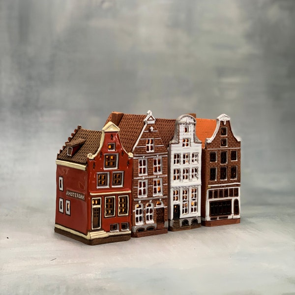 Keramik handgemachte Miniatur Amsterdamer Haus für flammenlose Kerzen, handgemachte Keramik winziges Haus ästhetisches Raumdekor Mutter im Schwiegergeschenk