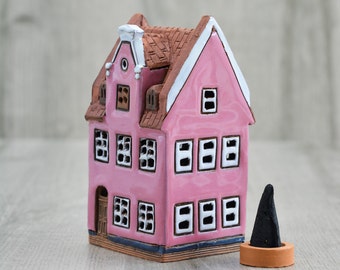 Mini ceramic house collectible miniature incense holder, Clay house warming gifts new home, Tiny house for home iterior and gifts for others