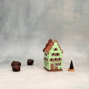 Incense cone holder tiny Rothenburg ob der tauber house bookshelf decor, Handmade ceramics cottagecore decor incense burner image 2