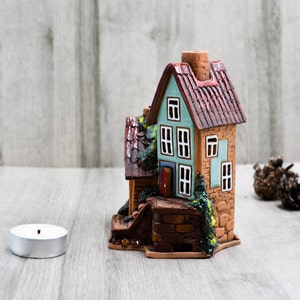 Сandle holder for aesthetic candle handmade ceramics, House warming gift ceramic house oil burner, Outdoor decor home sweet home host gift image 4