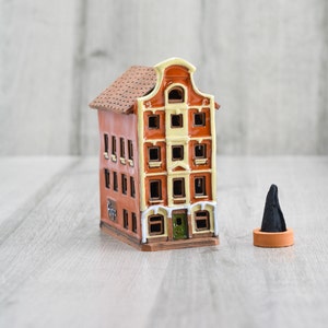 Incense holder ceramic small collectible miniature of the original house in Riga , Pottery house home decor mother in law gift