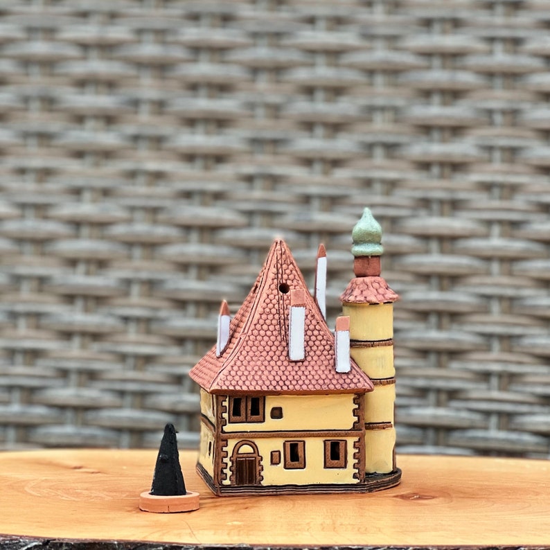 Incense holder ash catcher tiny house , Pottery miniature Rothenburg ob der tauber house , Incense stick holder christmas gifts for mom image 3