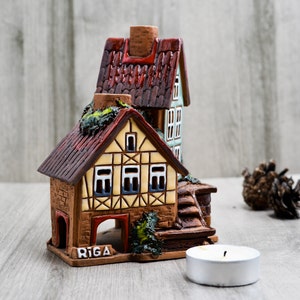 Сandle holder for aesthetic candle handmade ceramics, House warming gift ceramic house oil burner, Outdoor decor home sweet home host gift image 6