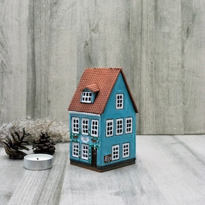 Ceramic tea light house collectible miniature house warming gifts new home, Pottery handmade cottagecore decor desk lamp best friend gift image 6