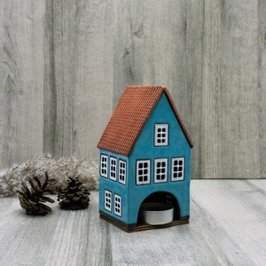 Ceramic tea light house collectible miniature house warming gifts new home, Pottery handmade cottagecore decor desk lamp best friend gift image 2