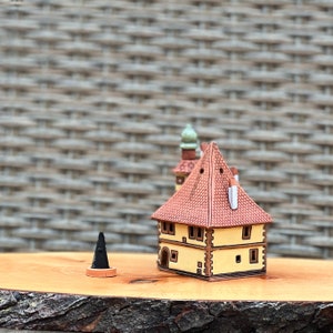 Incense holder ash catcher tiny house , Pottery miniature Rothenburg ob der tauber house , Incense stick holder christmas gifts for mom image 5