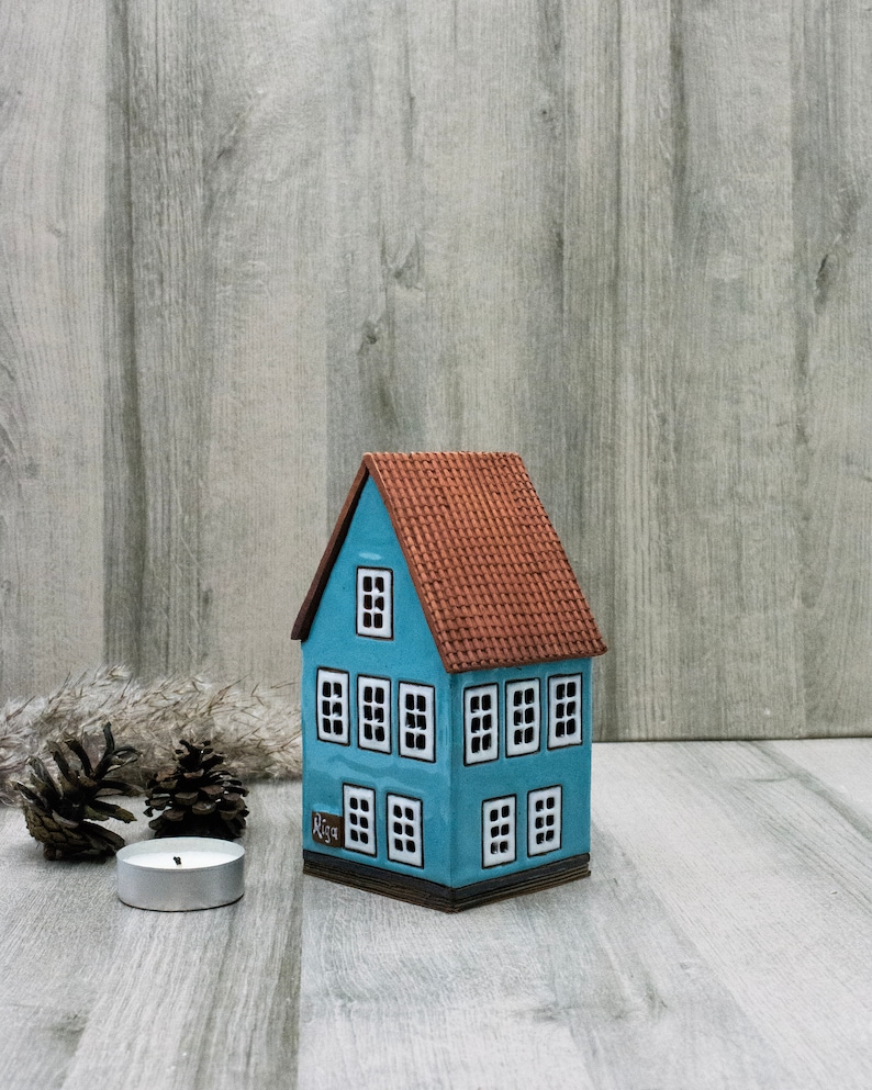 Ceramic tea light house collectible miniature house warming gifts new home, Pottery handmade cottagecore decor desk lamp best friend gift image 5