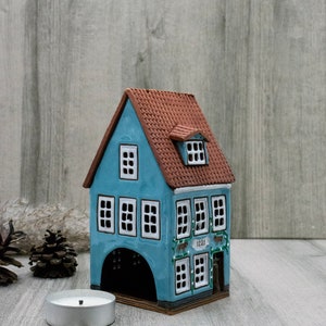 Ceramic tea light house collectible miniature house warming gifts new home, Pottery handmade cottagecore decor desk lamp best friend gift image 4