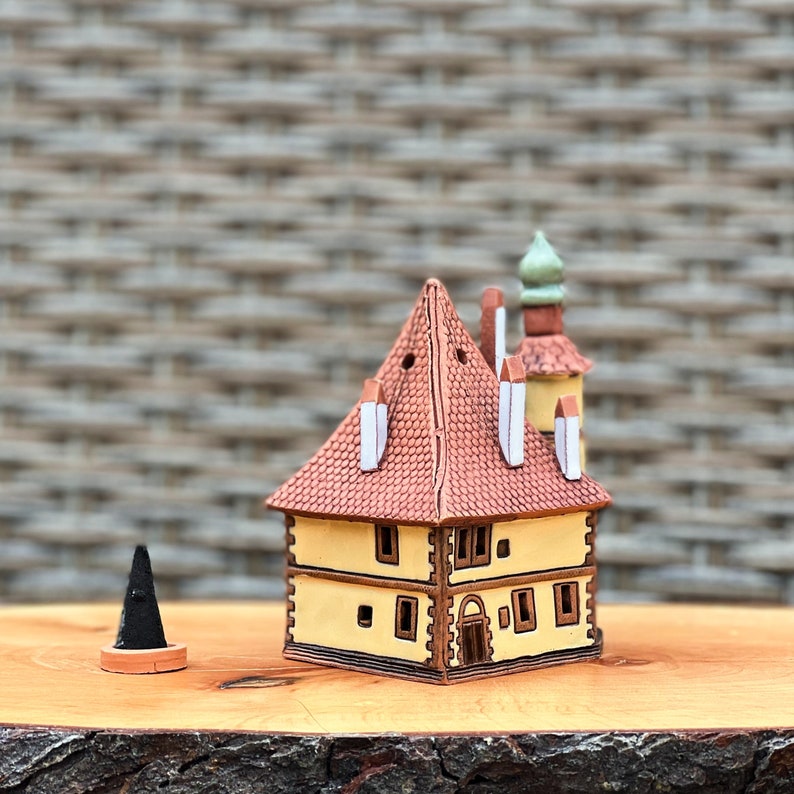 Incense holder ash catcher tiny house , Pottery miniature Rothenburg ob der tauber house , Incense stick holder christmas gifts for mom image 1