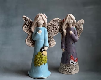Engel handgemachte Keramik nachdenkliches Geschenk, Ton Skulptur Engel Statue christliche Kunst Braut Geschenke ästhetische Raumdekor