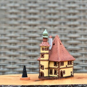 Incense holder ash catcher tiny house , Pottery miniature Rothenburg ob der tauber house , Incense stick holder christmas gifts for mom image 6