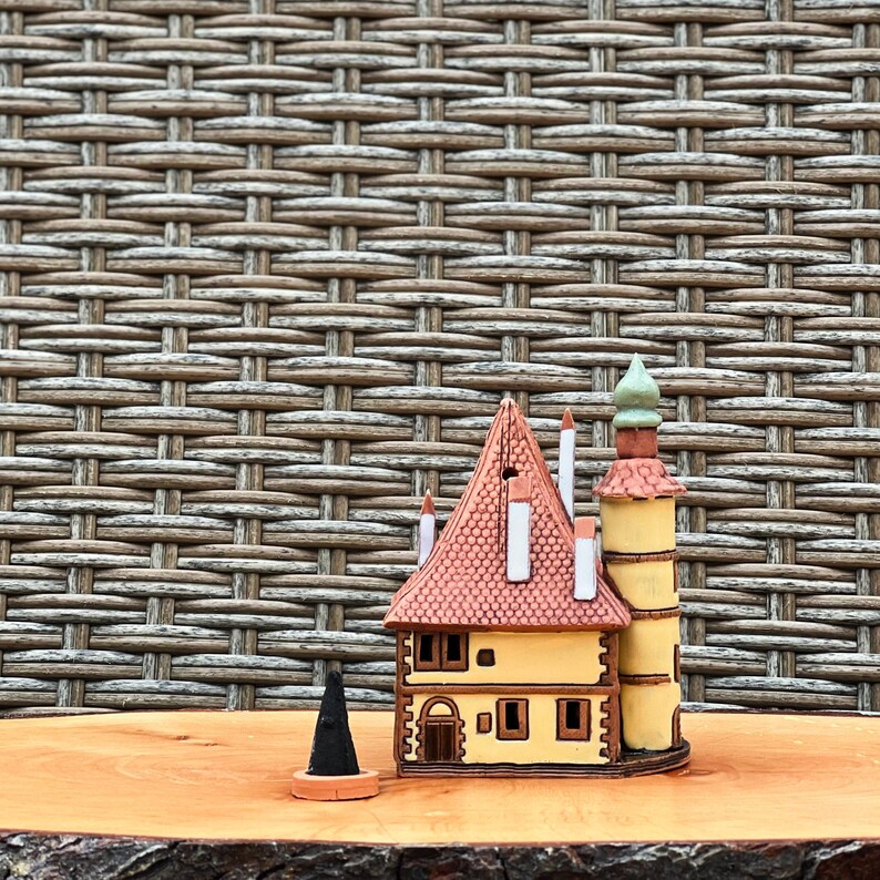 Incense holder ash catcher tiny house , Pottery miniature Rothenburg ob der tauber house , Incense stick holder christmas gifts for mom image 4