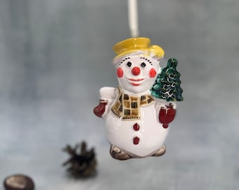 Snowman pottery handmade christmas ornament  winter decor, Cottagecore room decor christmas clearance, Clay sculpture secret santa gifts