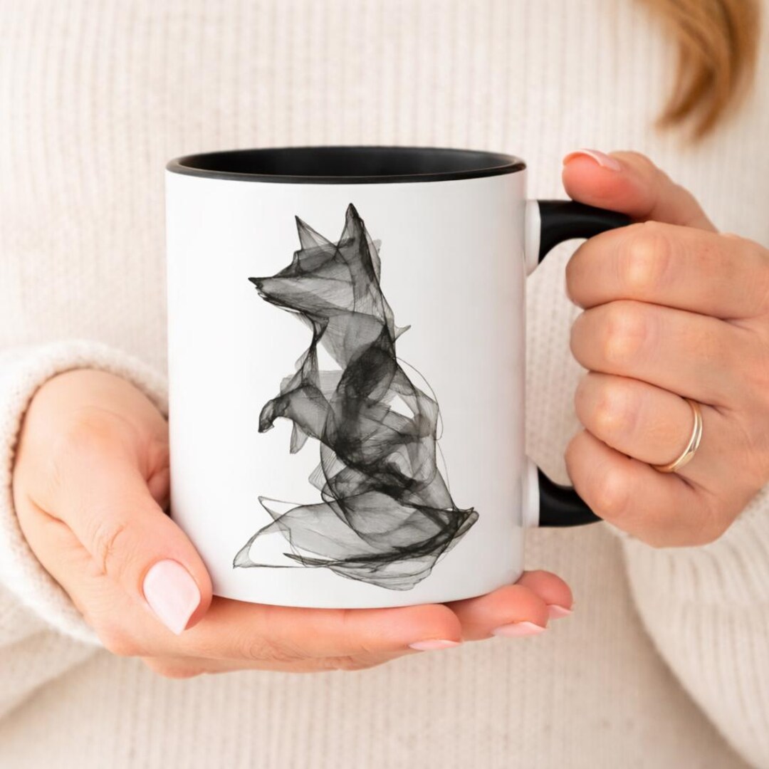 Abstract Fox Mug, Modern Line Art Coffee Cup, Minimalist Black and ...