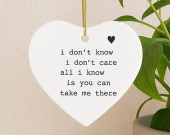 Oasis Slide Away Lyrics Ornament, Heart-Shaped Ceramic Keepsake for Oasis Fans, gift for boyfriend or girlfriend, wife.husband oasis fan
