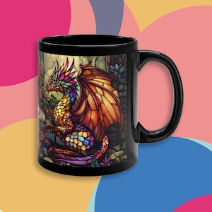 Colorful Mystical Magical Dragon Stained Glass Art Coffee Cup, Gift for Dragon Lover, Unique Tea Mug, Kitchen Decor, 11oz Ceramic Mug