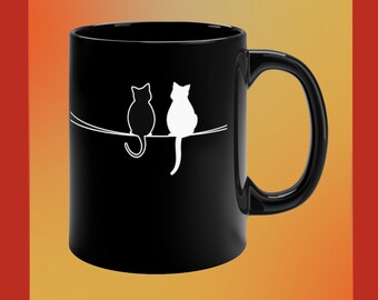 Par minimalista de gatos regalo gato negro gato blanco tazas de gatos tazas de café de gatos arte minimalista amistad relación nosotros como gatos amantes de los gatos