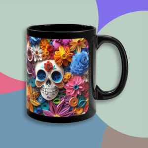 Colorful Day of the Dead Sugar Skull Paper quilling and kirigami gift Sugar skull mugs goth gift Sugar skull goth Dia de Los Muertos gifts