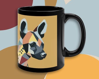 Arte minimalista de hiena Bauhaus, amante de los safaris, taza de té de cerámica, regalo para amantes del café, regalo de vida silvestre, regalo de sabana africana, amante de las hienas