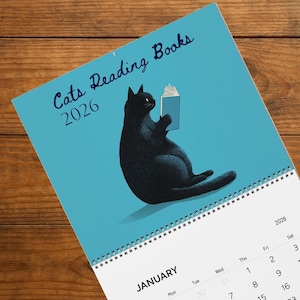 Cozy Cat Calendar for Book Lovers, Whimsical Feline Illustration Calendar, Cute Literary Gift for Readers, Reading Cats 2026 Wall Calendar
