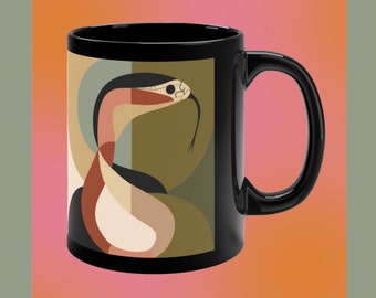 Regalo minimalista Bauhaus de serpiente Regalo de serpientes Regalo de serpiente Tazas de serpiente Regalo de serpiente para amantes del arte minimalista Tazas de café de serpiente Reptiles Cobras