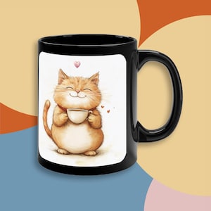 Cute orange Cat drinking coffee or tea Cat gift Orange Cat mugs Cat gift for watercolor Cat coffee cups orange cat mom orange cat dad