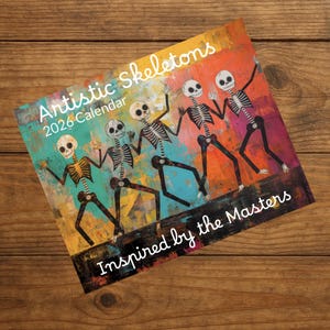 Bunter Tag der Toten Wandkalender, 2026 Dia de Los Muertos Kunstkalender inspiriert von Khalo, Picasso und Metisse, Wohn- und Bürodekor