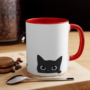 Peeking Black Cat Accent Mug, Cute Feline Tea Cup, Whimsical Coffee Mug, Kitty Lover Gift, Cat Lady Present, Cat Mom Ceramic Mug