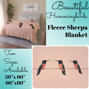 Sherpa Blanket, Minimalist Hummingbird Design for Cozy Home Decor, Fleece Throw, Gift for Nature Lovers, Housewarming Present, birder