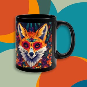 Colorful Day of the Dead Fox Sugar skull mugs gift for Day of the Dead art goth Dia de Los Muertos gift Halloween skeleton Fox