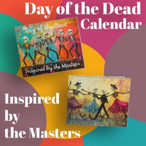 Calendrier mural coloré du Jour des morts, 2025 Calendrier artistique Dia de Los Muertos inspiré de Khalo, Picasso et Métisse, décoration de maison et de bureau