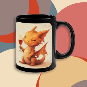 Cute dragon drinking wine gifts dragon mugs dragon mugs for minimalism art lover dragons Reptile wine lover mystical creature magical dragon